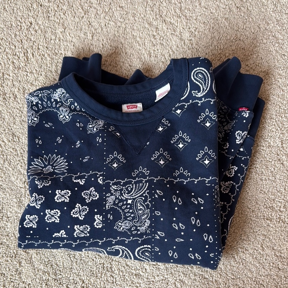 Levi's Blue Crew Neck Sweater with Bandana Print